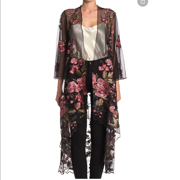 Band of Gypsies Sweaters - BAND OF GYPSIES Sunset Sheer Embroidered Kimono